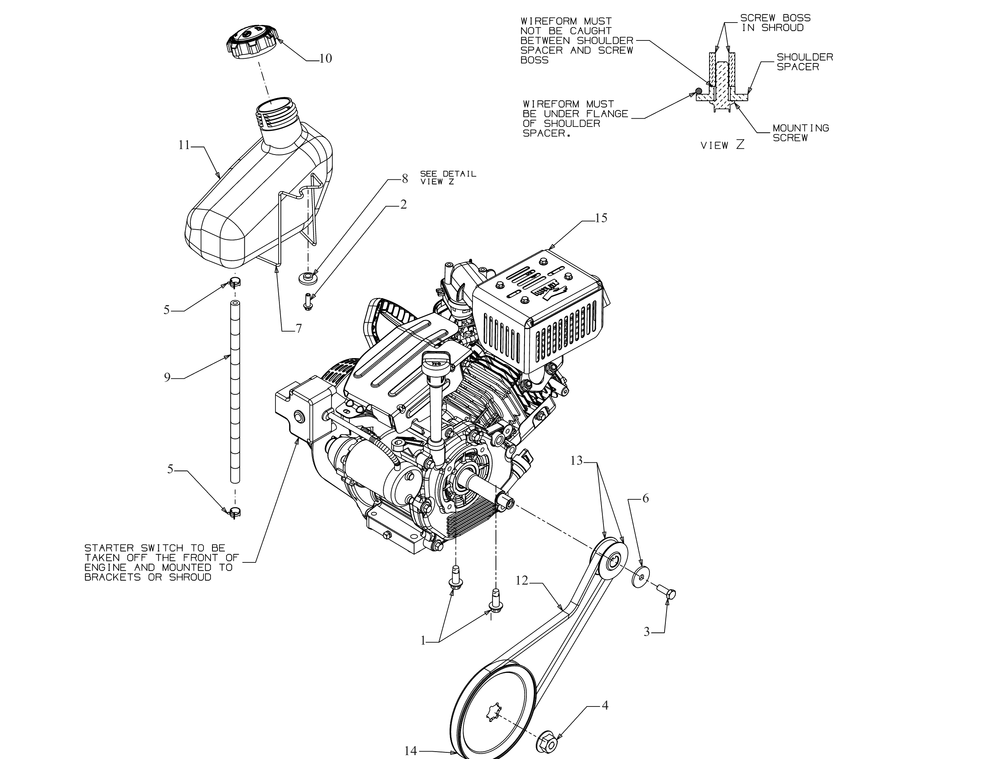 Engine Drive Diagram and Parts List for 1X21-INCHLHP (31PM2T6C710)(2019) Cub Cadet Snow Blower